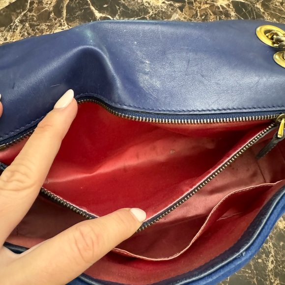 Gucci Velvet Matelasse Medium GG Marmont Shoulder Bag Colbalt Blue - Picture 8 of 8